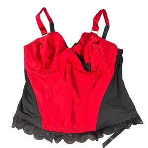 NWT Cacique Womens Red & Black Lace Corset Bustier Top Size 18/20 Boning Lace Up